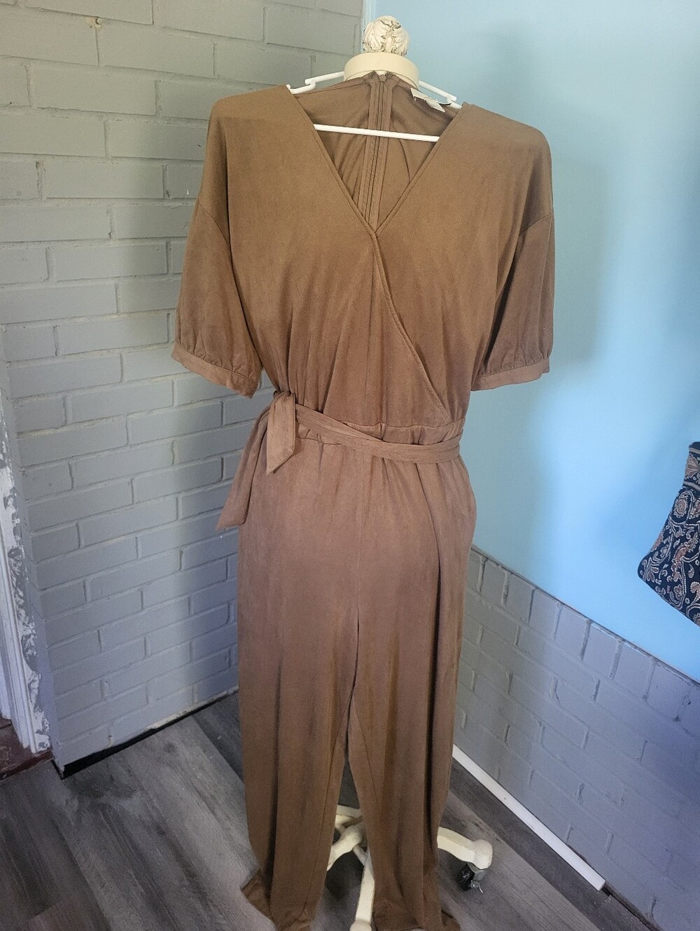 H by Halston Brown Wrap-Front Jumpsuit with Tie Belt